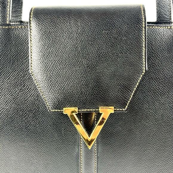 Valentino Garavani Logo Embellished Black Leather Tote - Picture 6 of 12